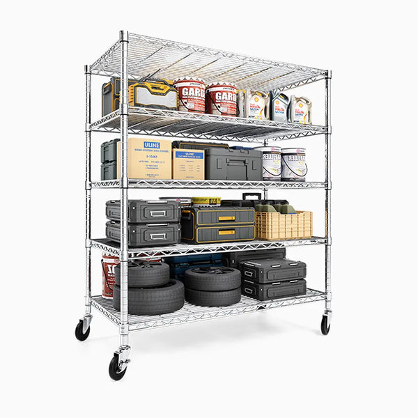 PrimeZone 48"W 3000LBS Heavy Duty Wire Shelving with Wheels, Slivery 