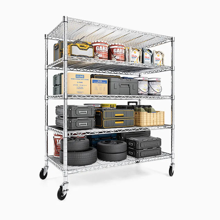 PrimeZone 48"W 3000LBS Heavy Duty Wire Shelving with Wheels, Slivery 