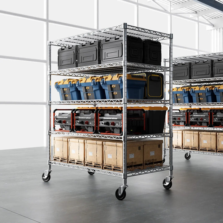 PrimeZone 48"W 3000LBS Heavy Duty Wire Shelving with Wheels, Slivery 