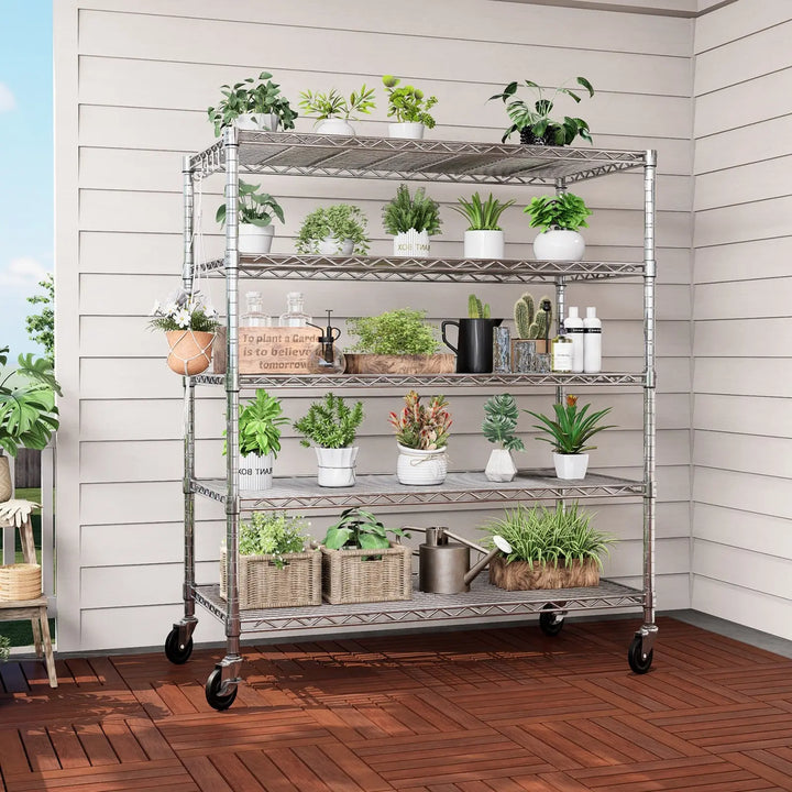 PrimeZone 48"W 3000LBS Heavy Duty Wire Shelving with Wheels, Slivery 