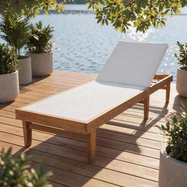 Adjustable Outdoor Chaise Lounge, Acacia Wood Teak Patio Chair
