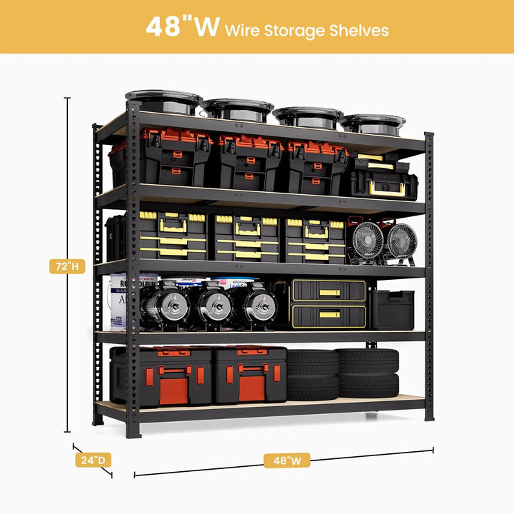 PrimeZone 48"W Heavy Duty Storage Shelves Load 3000 LBS, 48"W x 24"D x 72"H 