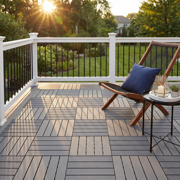 Waterproof Plastic Interlocking Deck Tiles, Grey, 12'' x 12''