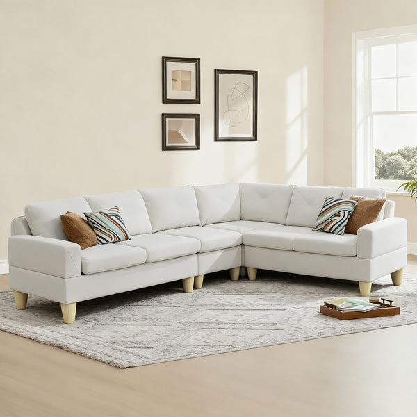 L-Shaped 95" Modern Baige Massa Flannel 6-Seater Sectional Sofa for Living Room