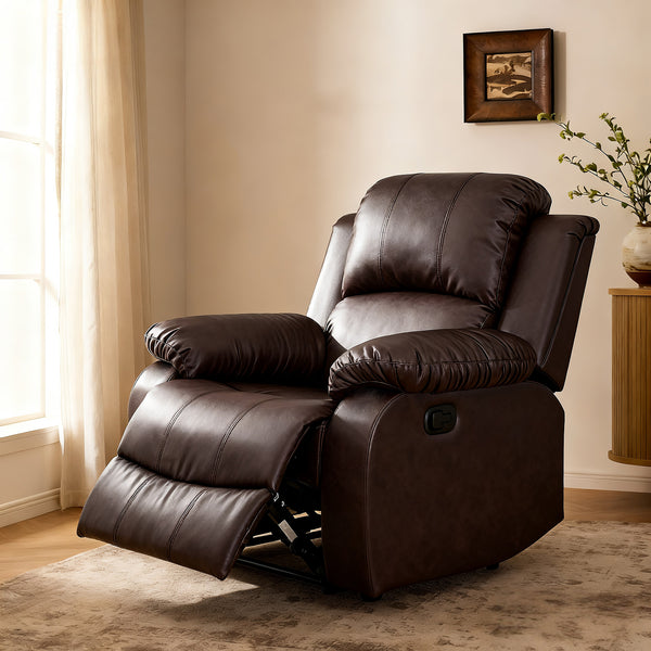 Faux Leather Manual Recliner Chair, No Rocker Lazy Boy Sofa, Brown