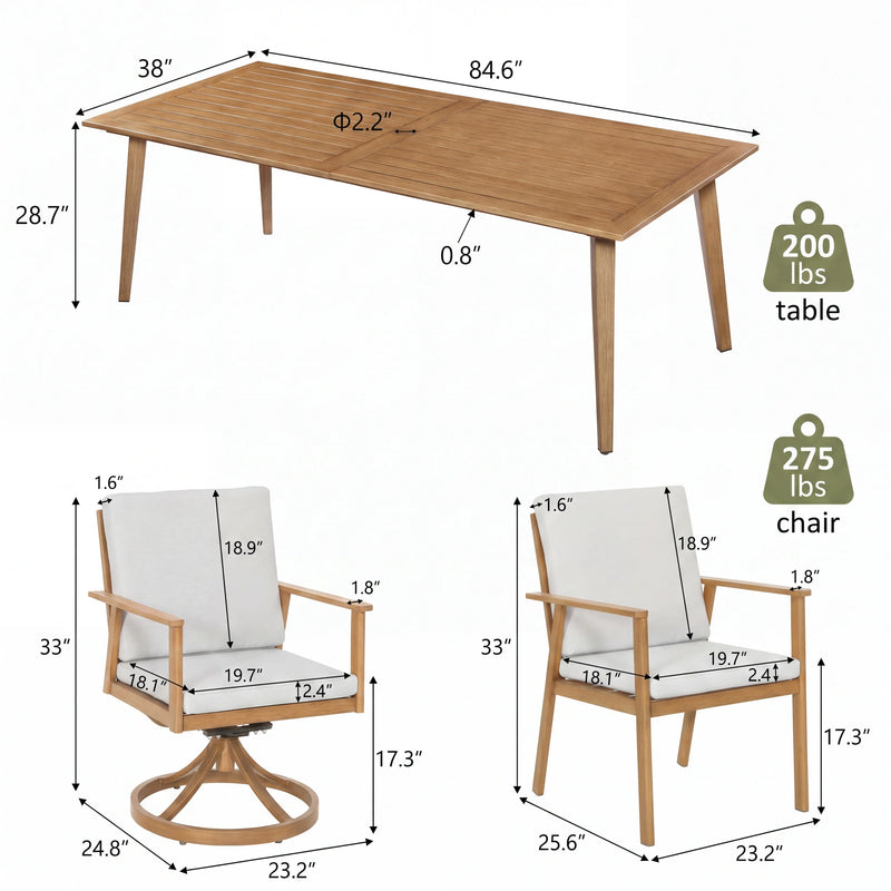 Aluminum Outdoor Rectangular Dining Table + 6 Chairs & Umbrella Hole Size Guide