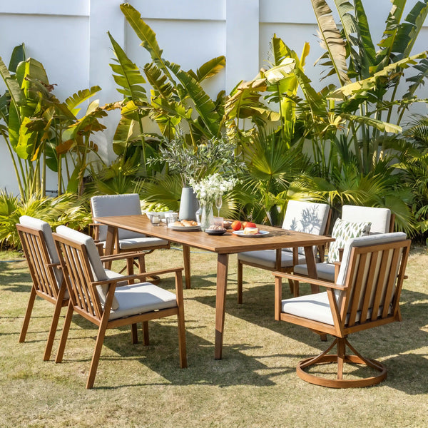 Aluminum Outdoor Rectangular Dining Table + 6 Chairs & Umbrella Hole