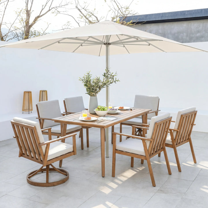 6 chair patio table with umbrella Aluminum Outdoor Rectangular Dining Table + 6 Chairs & Umbrella Hole –  PrimeZone