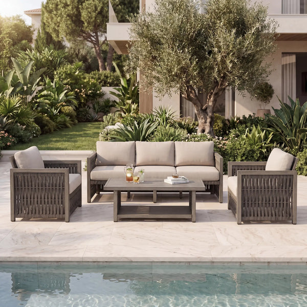Aluminum 4-Piece Rope Woven Patio Furniture Set  with Washable Cushions