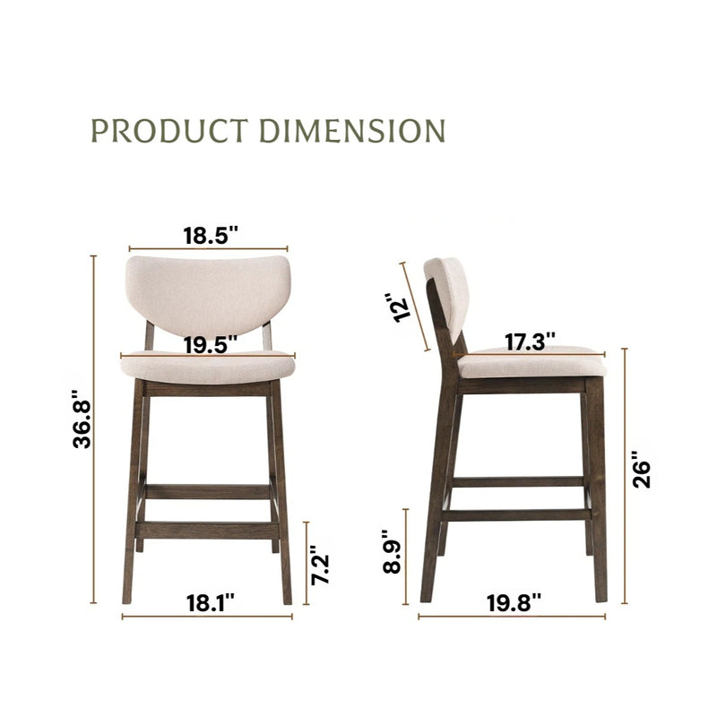 PrimeZone 26-inch Mid-Century Modern Counter Height Barstools (Set of 2) Size Guide