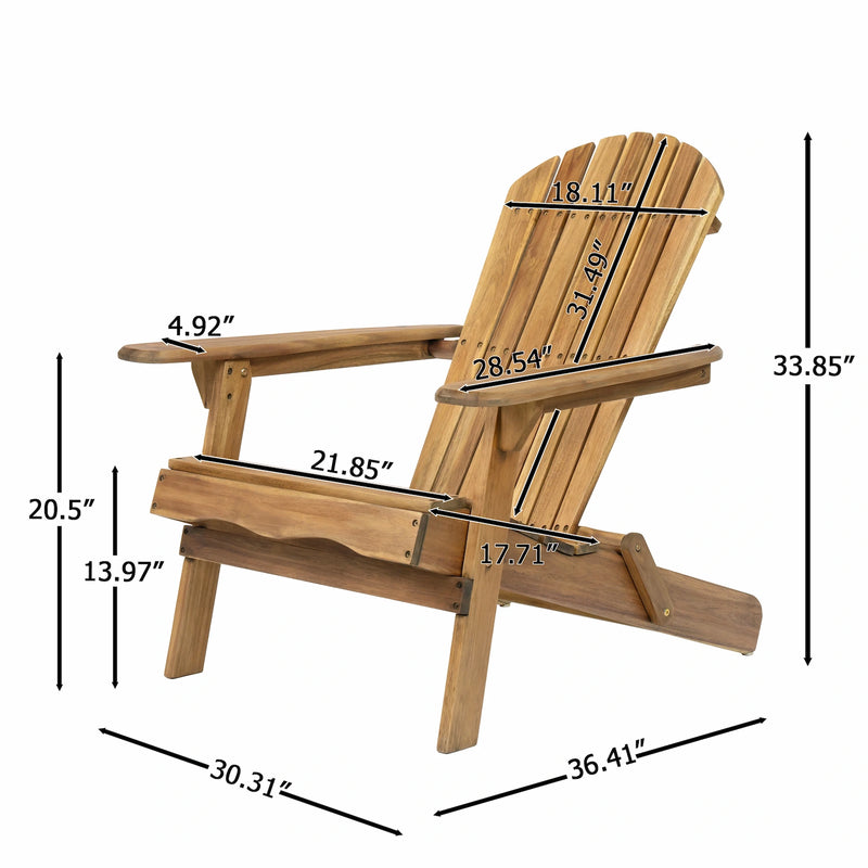 Folding Acacia Wood Adirondack Chair for Patio & Garden Size Guide