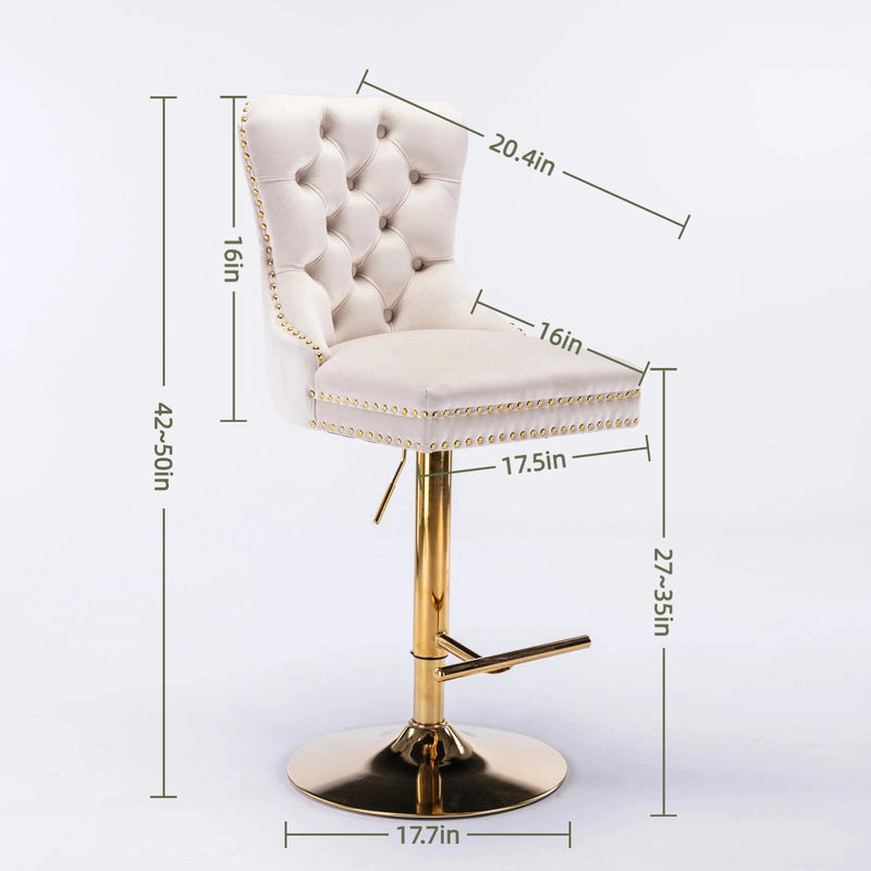 PrimeZone Beige Tufted Adjustable Velvet Bar Stools 27-35'', Set of 2 Size Guide