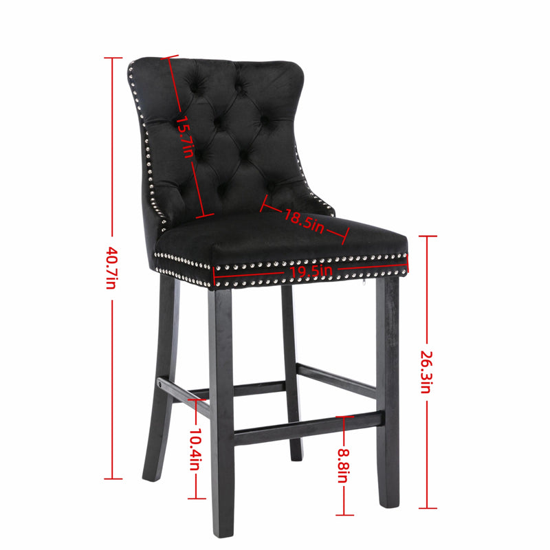 PrimeZone 26'' Black Modern Velvet Counter Stools with Chrome Nailhead Trim Size Guide