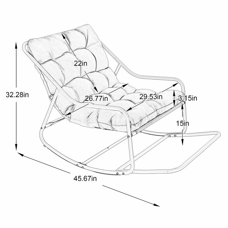 Modern Rocking Chair with Integrated Footrest Size Guide
