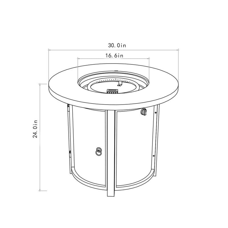 30-Inch Round Propane Fire Pit Table, Outdoor Gas Fireplace  50,000 BTU Size Guide