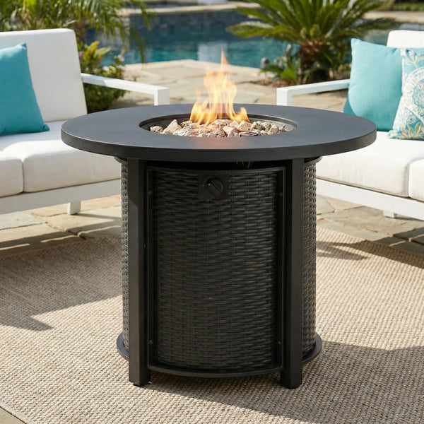 30-Inch Round Propane Fire Pit Table, Outdoor Gas Fireplace  50,000 BTU