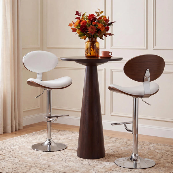 Modern Swivel Bar Stools Set of 2, Adjustable Walnut & Leather Counter Chairs